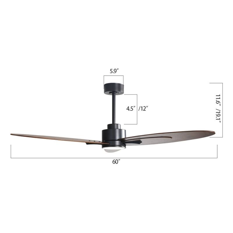 WINGBO 60-in 3-Blades Indoor Ceiling Fan with LED Light & Remote