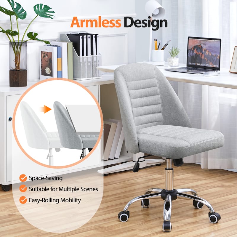 Yaheetech Faux Leather Mid Back Desk Chair Modern Tufted Armless Office Chair