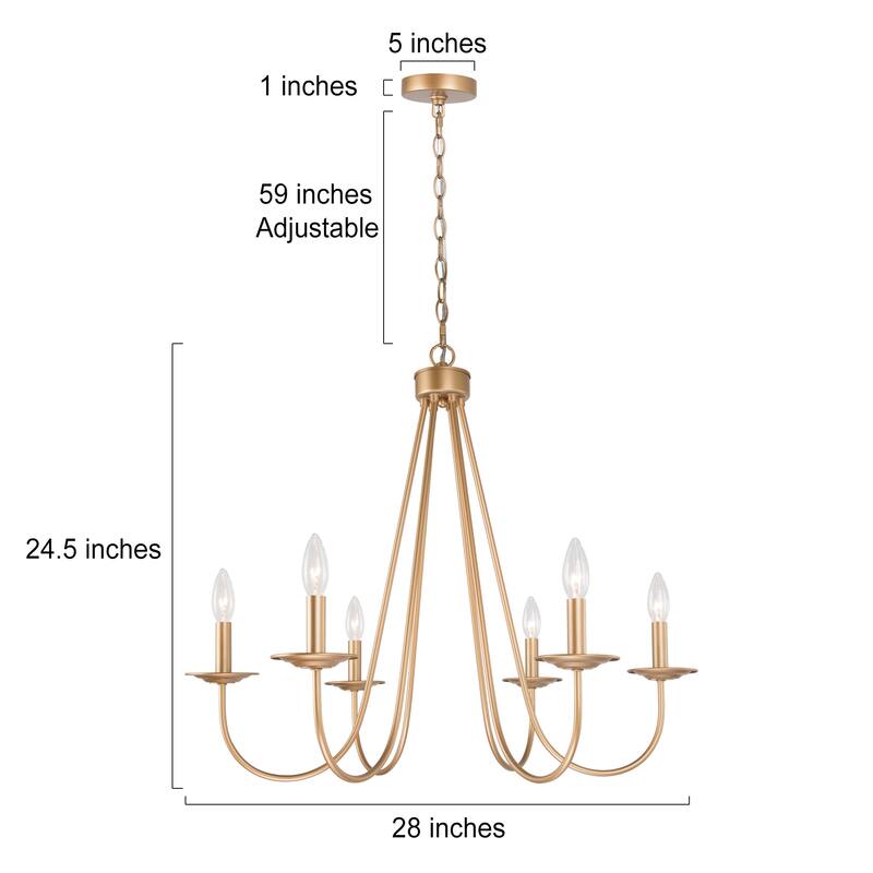 Rella Modern Glam 6-light Gold Chandelier Candlestick 28inch Wagon Wheel Dining Room Lighting Fixture