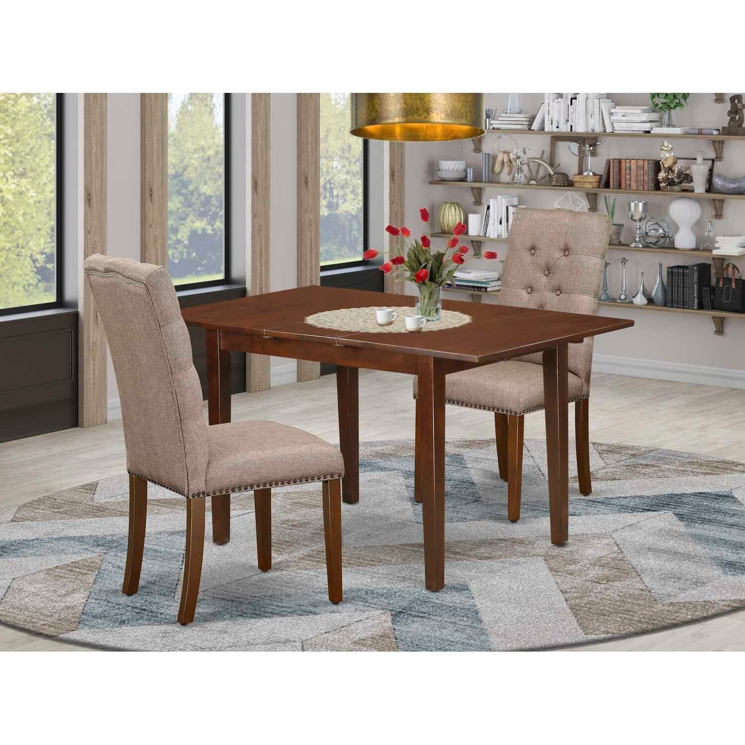 HomeStock 3-Piece Mahogany Finish Rectangular Solid Wood Top With Butterfly Leaf Dining Table Set