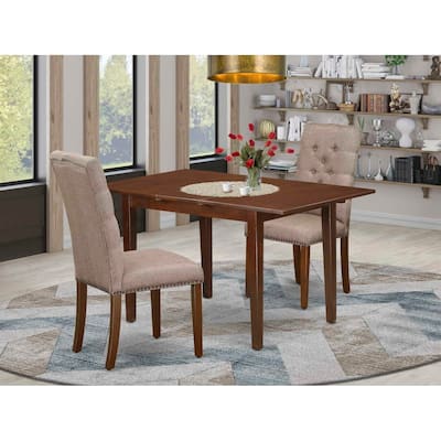 HomeStock 3-Piece Mahogany Finish Rectangular Solid Wood Top With Butterfly Leaf Dining Table Set