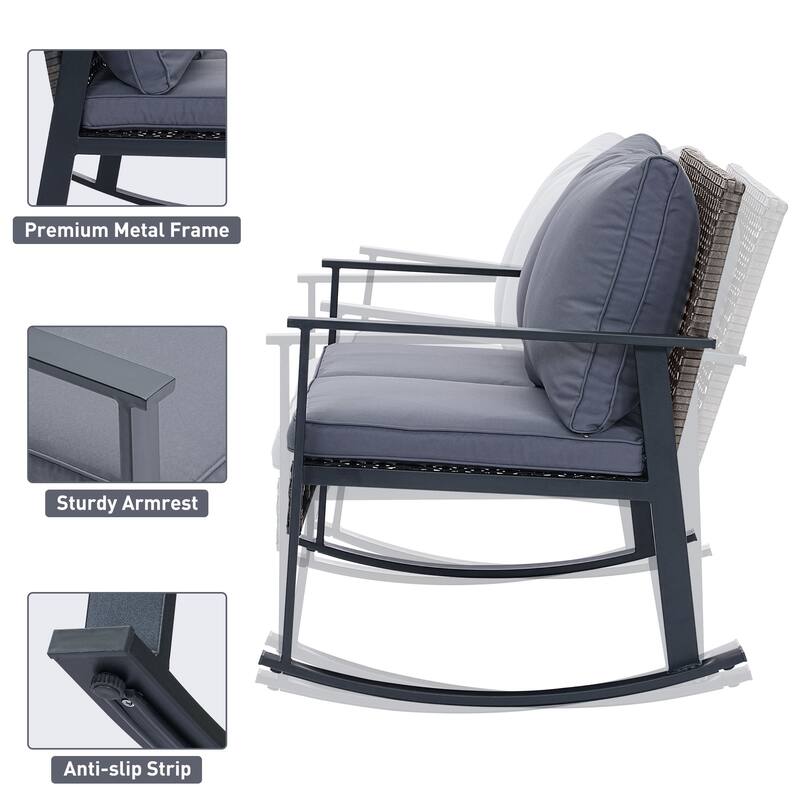 Ainfox Patio Double Outdoor Rocking Chair Bench Loveseat with Cushions