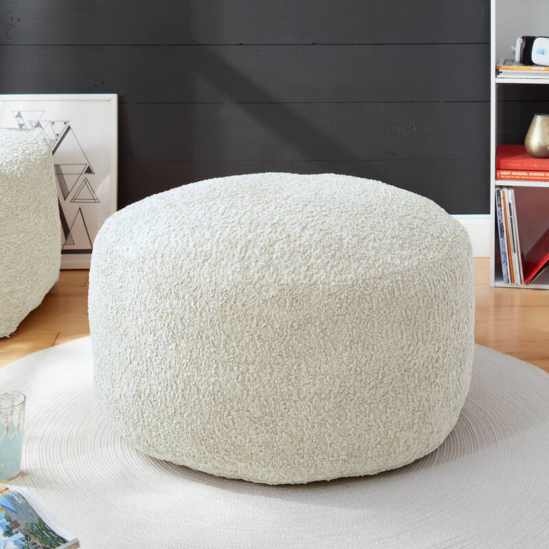 Sorra Home Indoor Soft-Textured Bean Pouf/Ottoman - 30 in x 30 in x 15 in - Zazzle Quartz