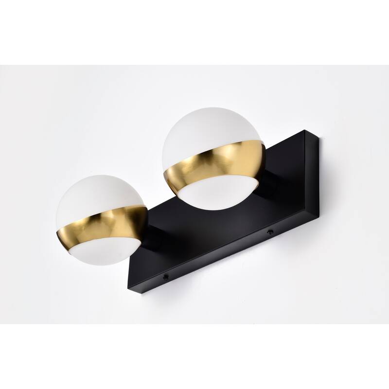 Duo 14 Inch Gold Finish Orb Opaque Glass Wall Sconces 2 Light