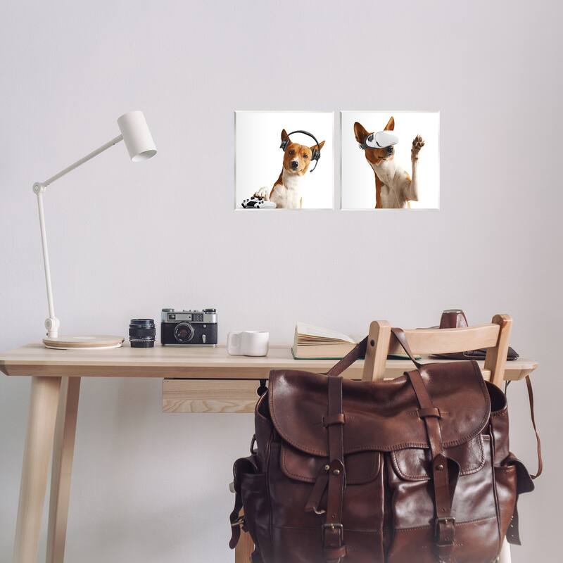 Stupell Video Game Dogs with VR Wall Plaque Art Design By CAD Design (Set of 2)
