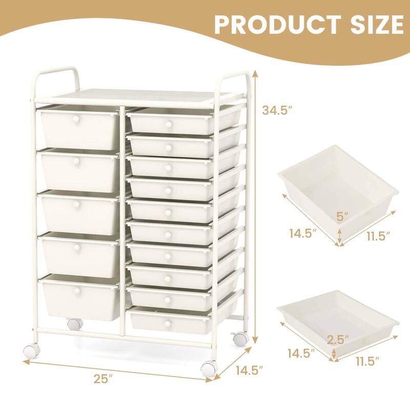 Costway 15 Drawer Rolling Storage Cart Tools Scrapbook Paper Office - See Details