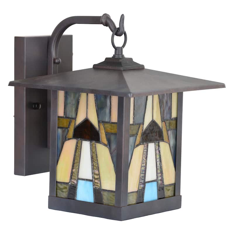 River of Goods Kamas Stained Glass and Oil Rubbed Bronze 1-Light Outdoor Lantern Wall Sconce-Rich Brown - Brown/Tan