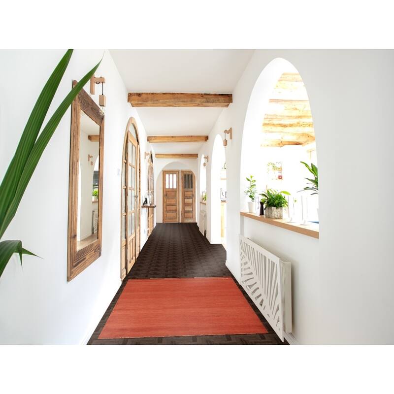 Stripe Orange Gabbeh Modern Rug Handmade Wool Carpet - 3'5" x 4'10"