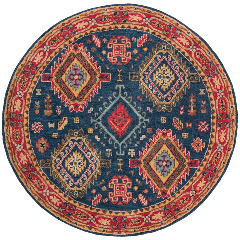SAFAVIEH Handmade Heritage Charleston Traditional Oriental Wool Rug - 6' Round - Navy/Red