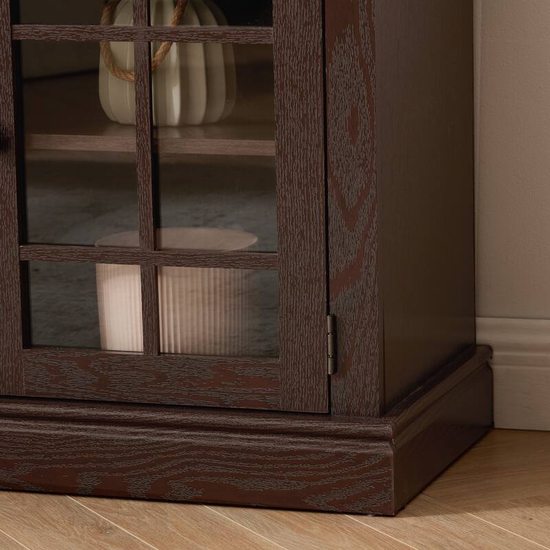 GDFStudio Alice Wood 70" TV Stand with Faux Stone Surround and 2 Door Storage