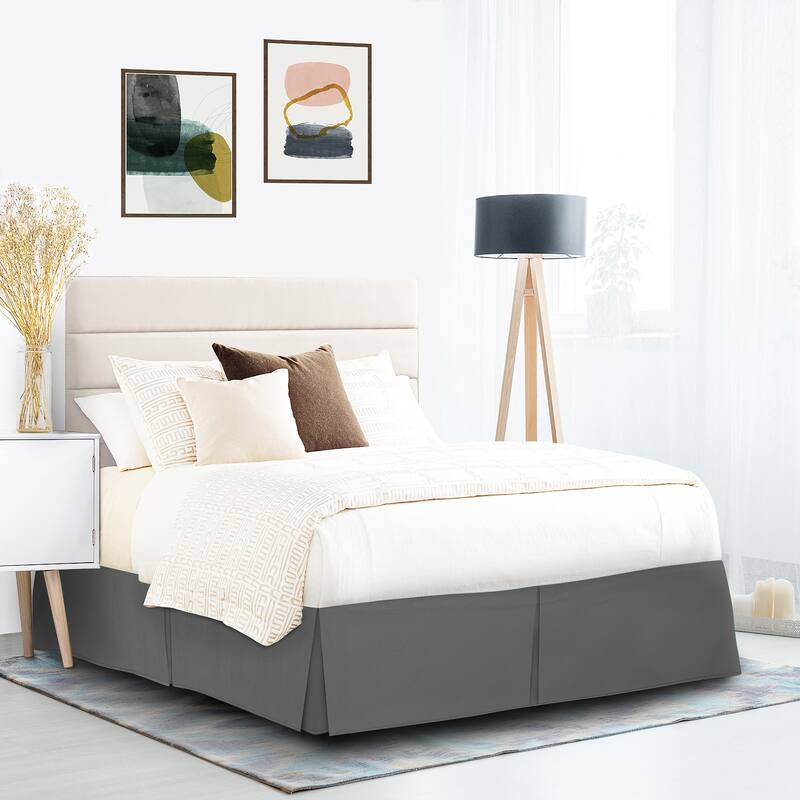 Clara Clark Pleated Bed Skirt-14 inch Tailored Drop - Soft Double Brushed Premium Microfiber Ruffle Bed Skirt - Includes 8 Pins - Gray - Full