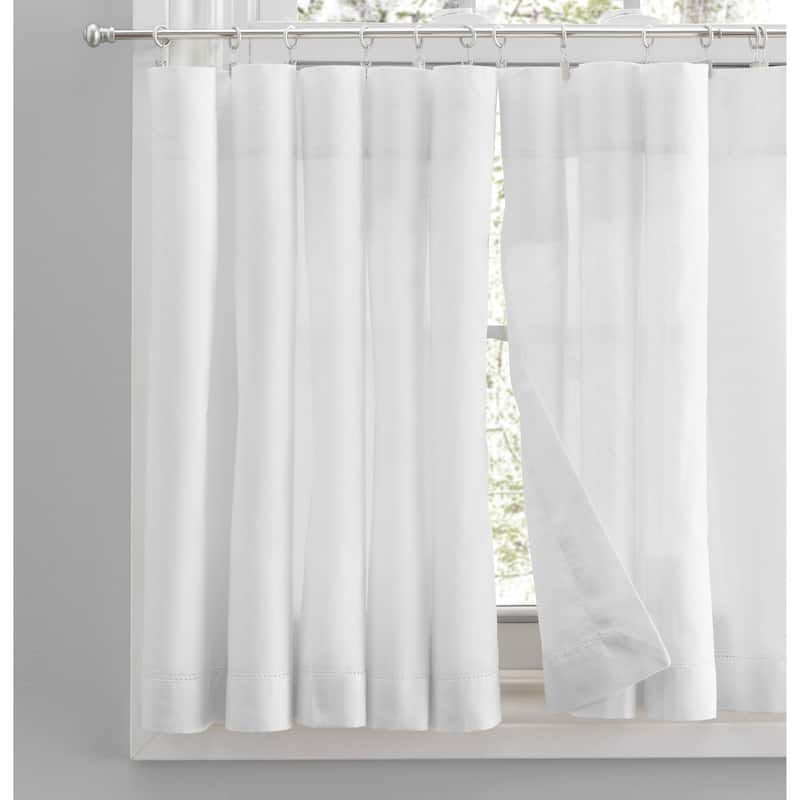 Simplicity Hemstitch 100% Cotton Rod Pocket Kitchen Curtains - Tier, Swag or Valance (Sold Separately) - 80"W x 30"L Tier Pair - White