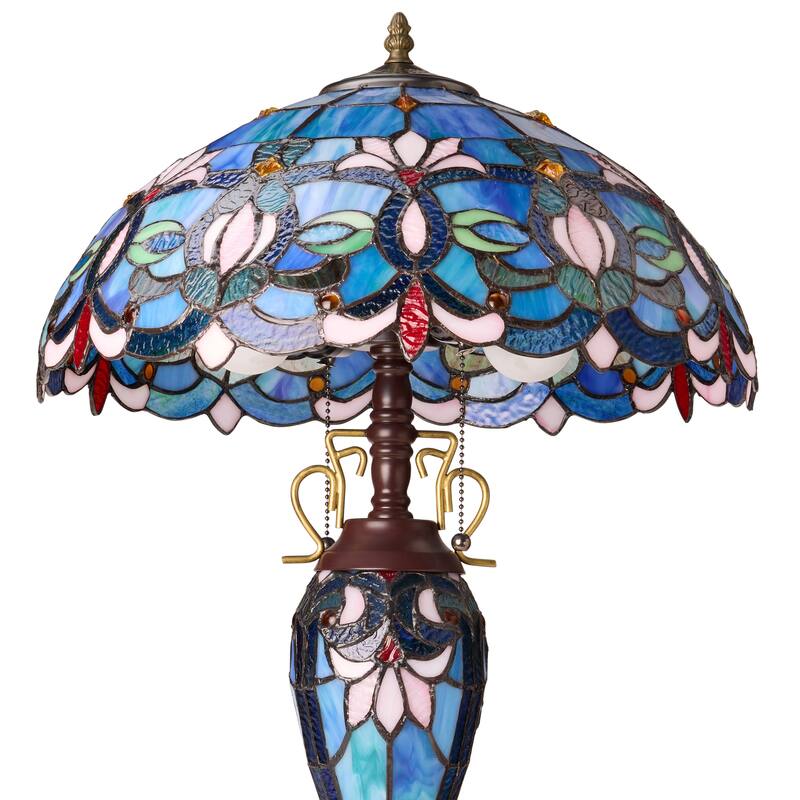 Winslow River of Goods Victorian Double Lit Stained Glass Dome Shade 24.5-Inch Table Lamp - 17.25" x 17.25" x 24.5"