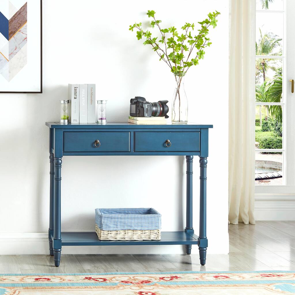 Rustic Farmhouse Console Table with Drawer and Storage