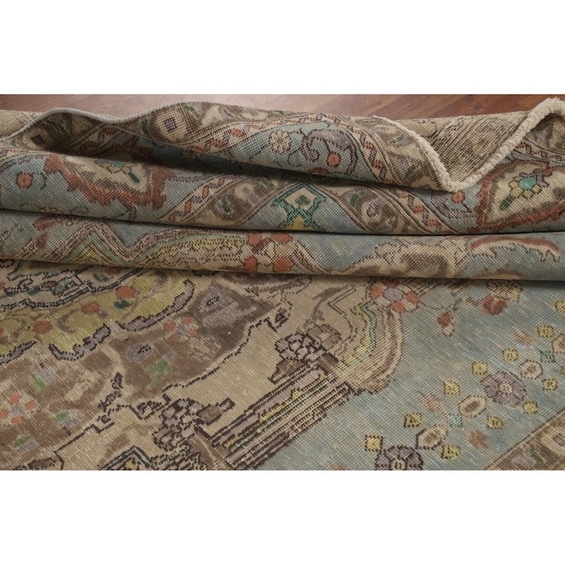 Hand Knotted Oriental 100% Wool Carpet Traditional Medallion Navy Blue & Blues Tabriz Area Rug - 10' 9'' X 7' 8''