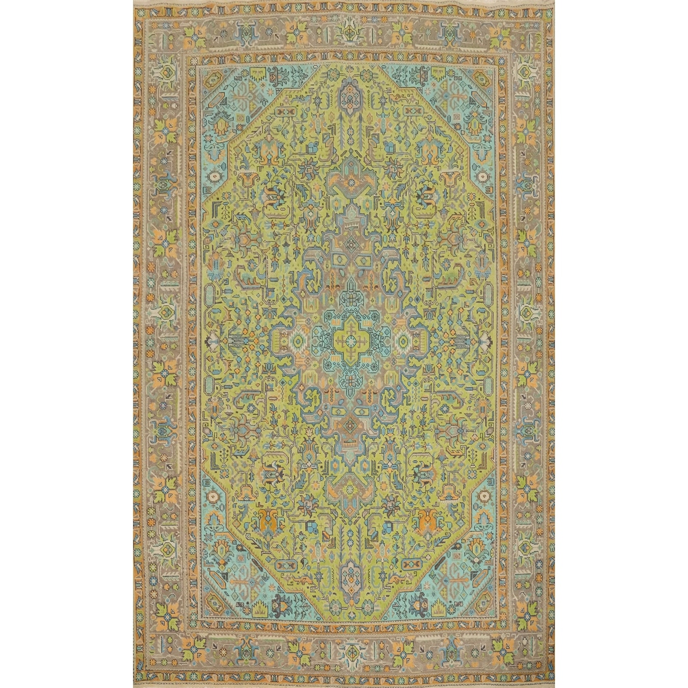 Hand Knotted Oriental 100% Wool Carpet Traditional Floral Green Tabriz Area Rug - 11' 2'' X 7' 10''
