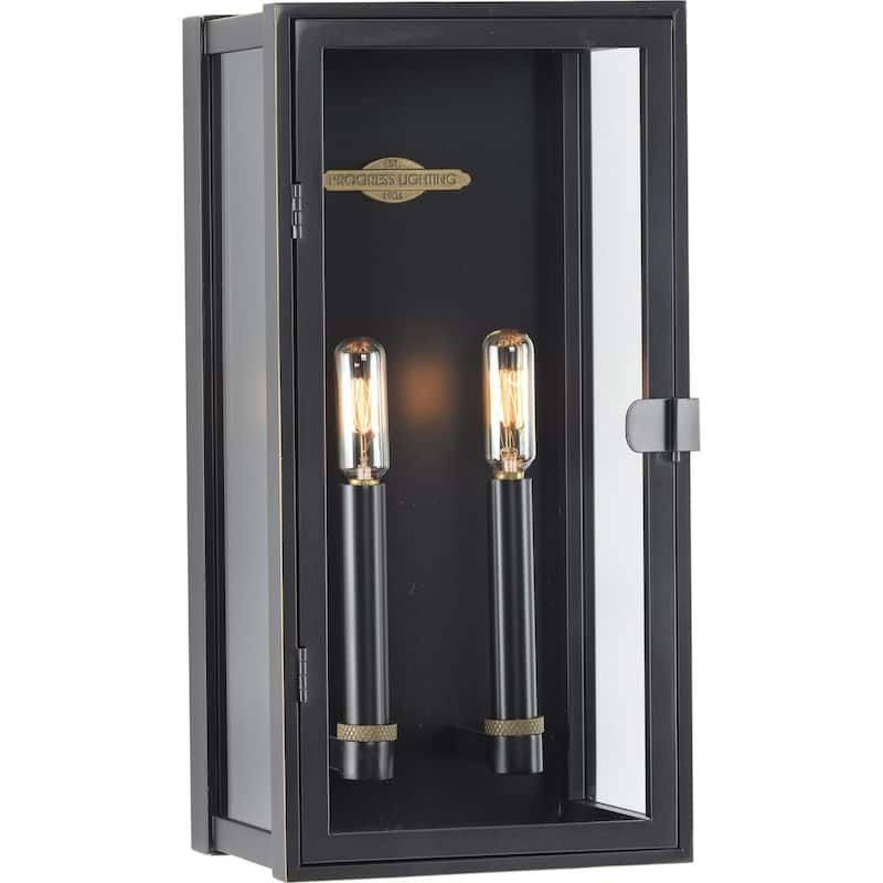 Stature Collection 2-Light Oil Rubbed Bronze Clear Glass Transitional Outdoor Medium Wall Lantern Light - 8 in x 5.87 in x 16 in