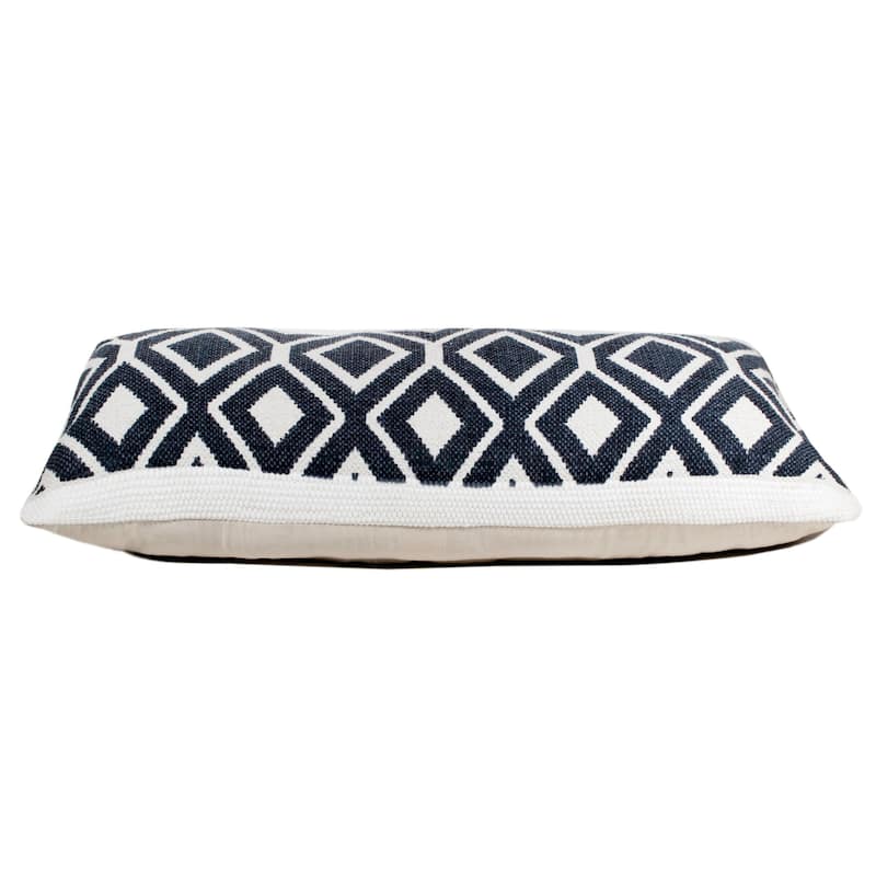 HomeRoots 14" X 36" Deep Navy And White 100% Cotton Geometric Zippered Pillow