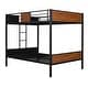 preview thumbnail 9 of 14, Brown Full over Full Size Metal Bunk Bed with Safety Rail and Built-in Ladder