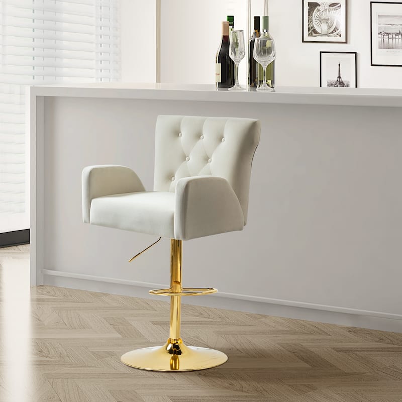Loreto Modern Tufted Velvet Swivel chair with Adjustable Height by HULALA HOME - IVORY