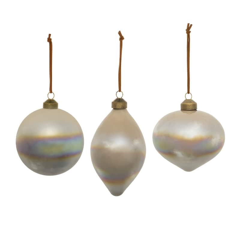 Cloudy Iridescent Glass Christmas Ornaments - 6" - Beige and Gray - 6ct