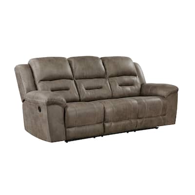 Henry 92 Inch Dual Manual Recliner Sofa Brown Microfiber, Solid Wood, Metal