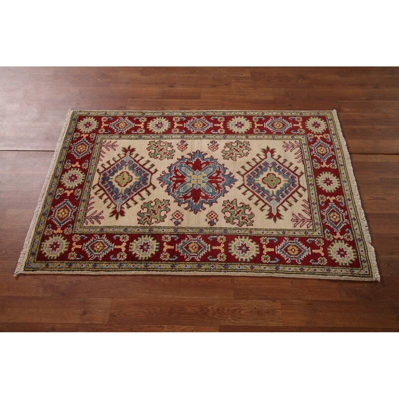 Geometric Kazak Accent Rug Handmade Wool Carpet - 2'8" x 4'0"