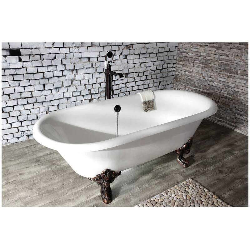 Kingston Brass Aqua Eden 72" Clawfoot Cast Iron Soaking Tub with