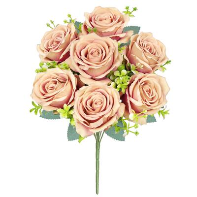 Set of 2 Cafe Peach Artificial Elegant Rose Flower Stem Bush Bouquet 17in - 17" L x 9" W x 9" DP