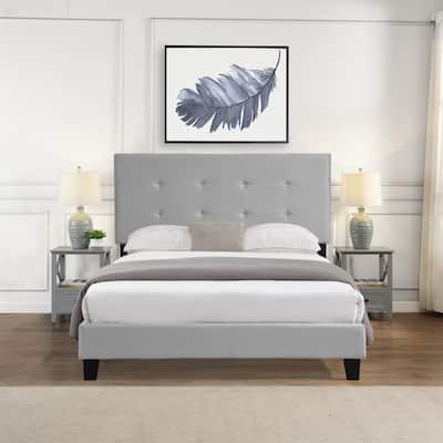 Queen Size Velvet Upholstered Platform Bed with Tufted Headboard