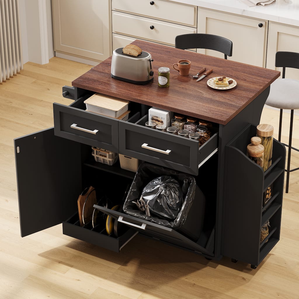 47.2"Farmhouse Kitchen Island with Drop Leaf, Removable Side Racks,Two Drawers,Rolling Kitchen Cart on Wheels with Towel Rack