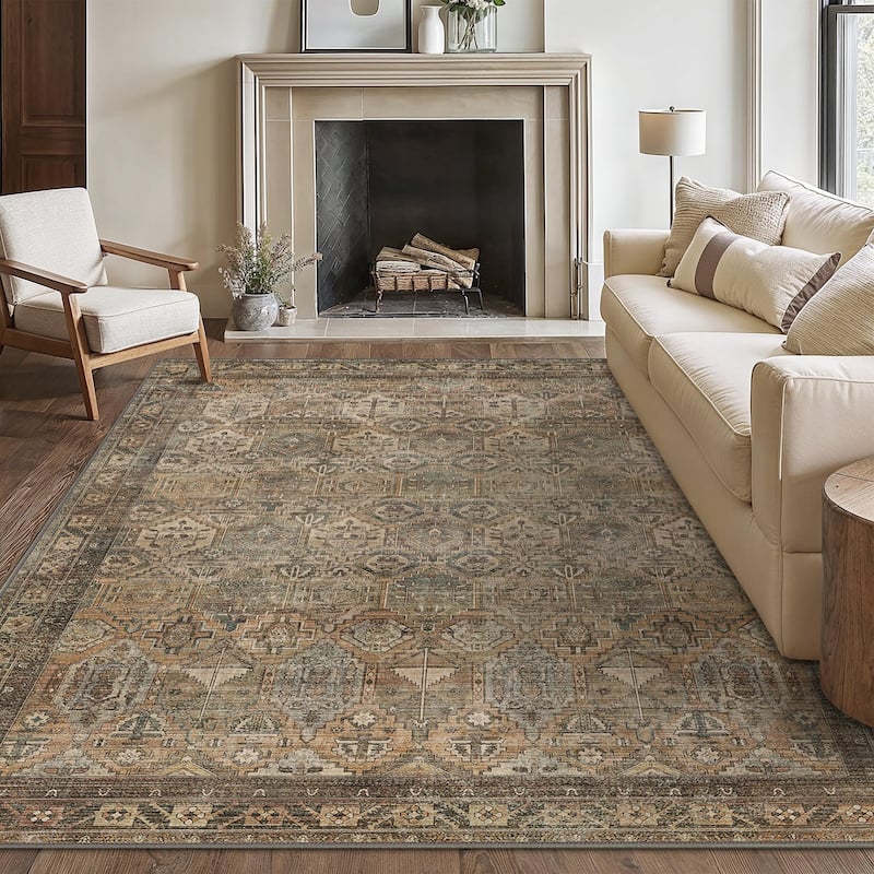 Mcow EverEase Collection Low Pile Machine Washable Non-Slip Area Rug - 8'X10' - Brown - Rectangle