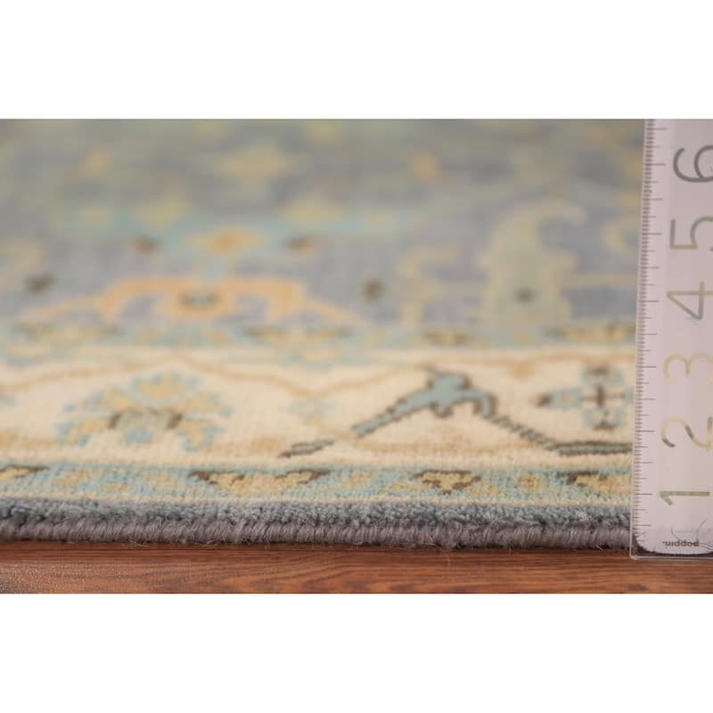 Light Blue Oushak Oriental Rug Handmade Wool Carpet - 4'2"x 5'11"