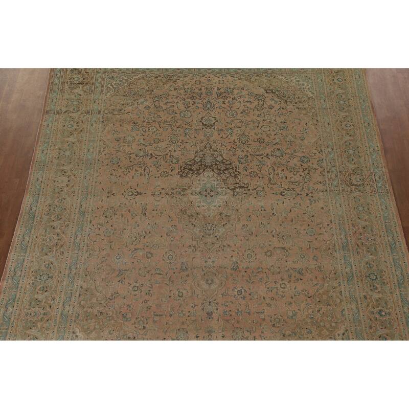 Hand Knotted Oriental 100% Wool Carpet Traditional Floral Peach Kashan Area Rug - 12' 5'' X 9' 5''