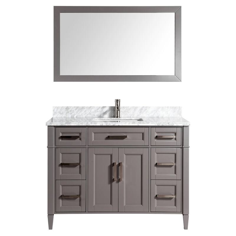 Vanity Art 60-Inch Single Sink Bathroom Vanity Set Carrara Marble Stone Top 7 Drawers 1 Shelf Undermount Sink with Free Mirror