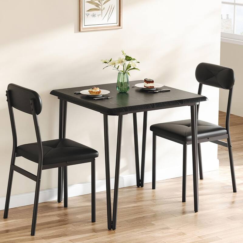 Dining Table Set for Kitchen, Table with 2 Upholstered Chairs, Space-Saving Set for Small Dining Area