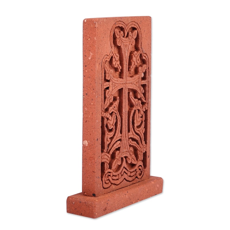 Novica Handmade Spiritual Cross Tuff Stone Stela Sculpture