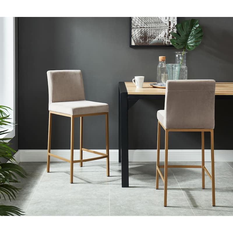 Contemporary Velvet and Metal 26" Counter Stool, Set of 4