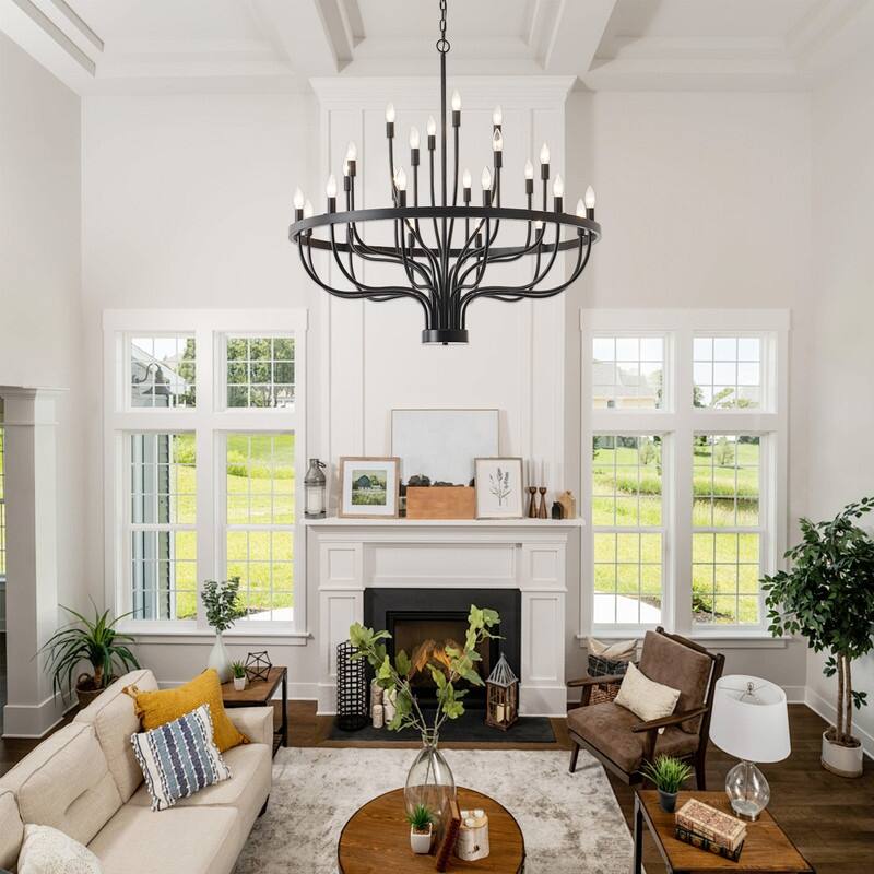 Large Wagon Wheel Chandelier Black Farmhouse Round Candle Chandelier