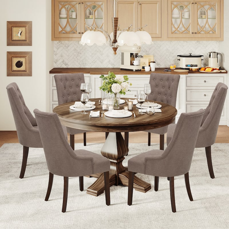 Ora Maison Set of 2 Wingback Dining Chairs - Tufted Linen-Like Fabric Upholstery, Elegant French Country Style for Dining Room