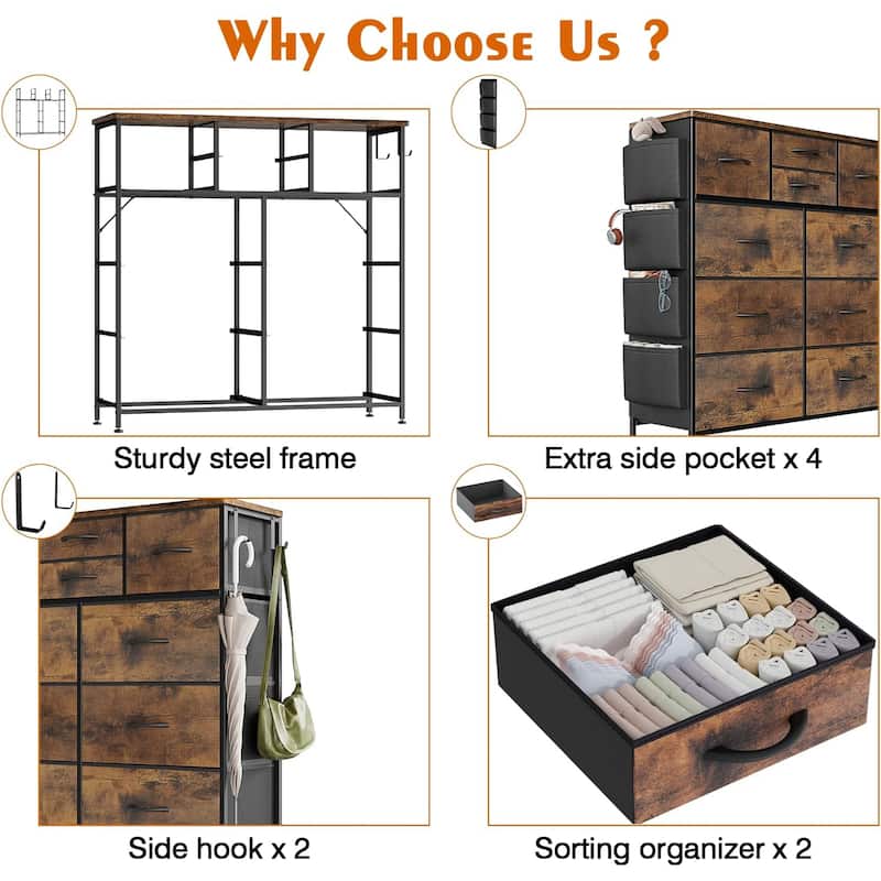 10 Drawer Dresser Fabric Closet Storage Tower Organizer Unit Bedroom