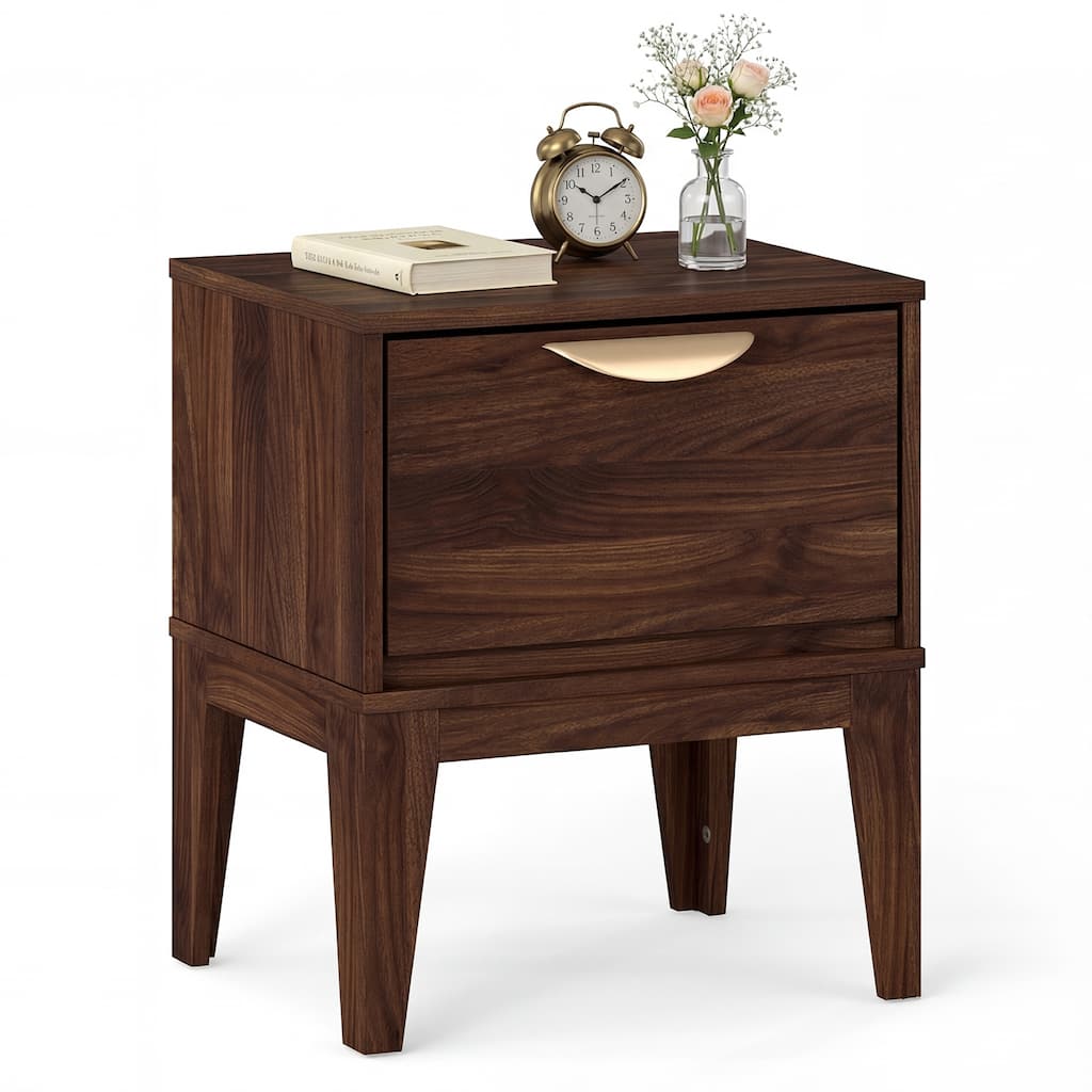 Gymax Nightstand w/ Storage Mid Century Modern Bedside Table w/ Drawer