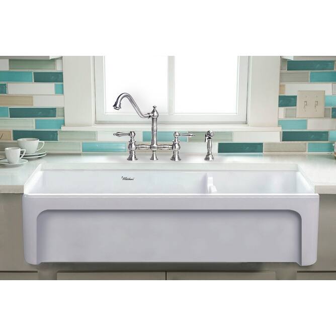 Large reversible double bowl fireclay kitchen sink