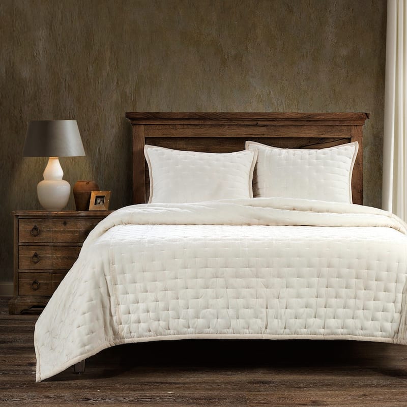HiEnd Accents Stella Solid Color Faux Silk Velvet Romantic Modern Rustic 1 Piece Quilt - Stone - Queen