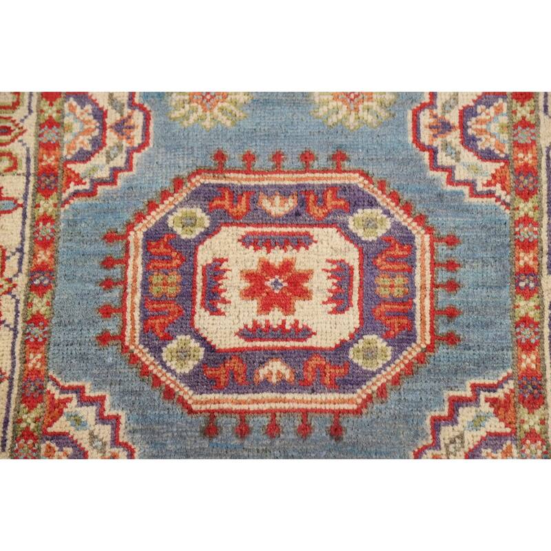Light Blue Kazak Foyer Rug Hand-Knotted Wool Carpet - 2'0" x 3'0"