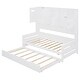 preview thumbnail 40 of 56, Wooden Platform Daybed with Twin Size Trundle, Bookcase Storage Bed with All-in-One Cabinet and Shelf