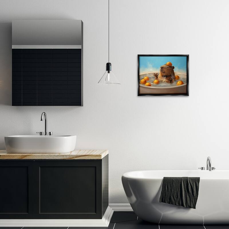 Stupell Capybara in Orange Bath Framed Floater Canvas Wall Art Design By Lucia Heffernan
