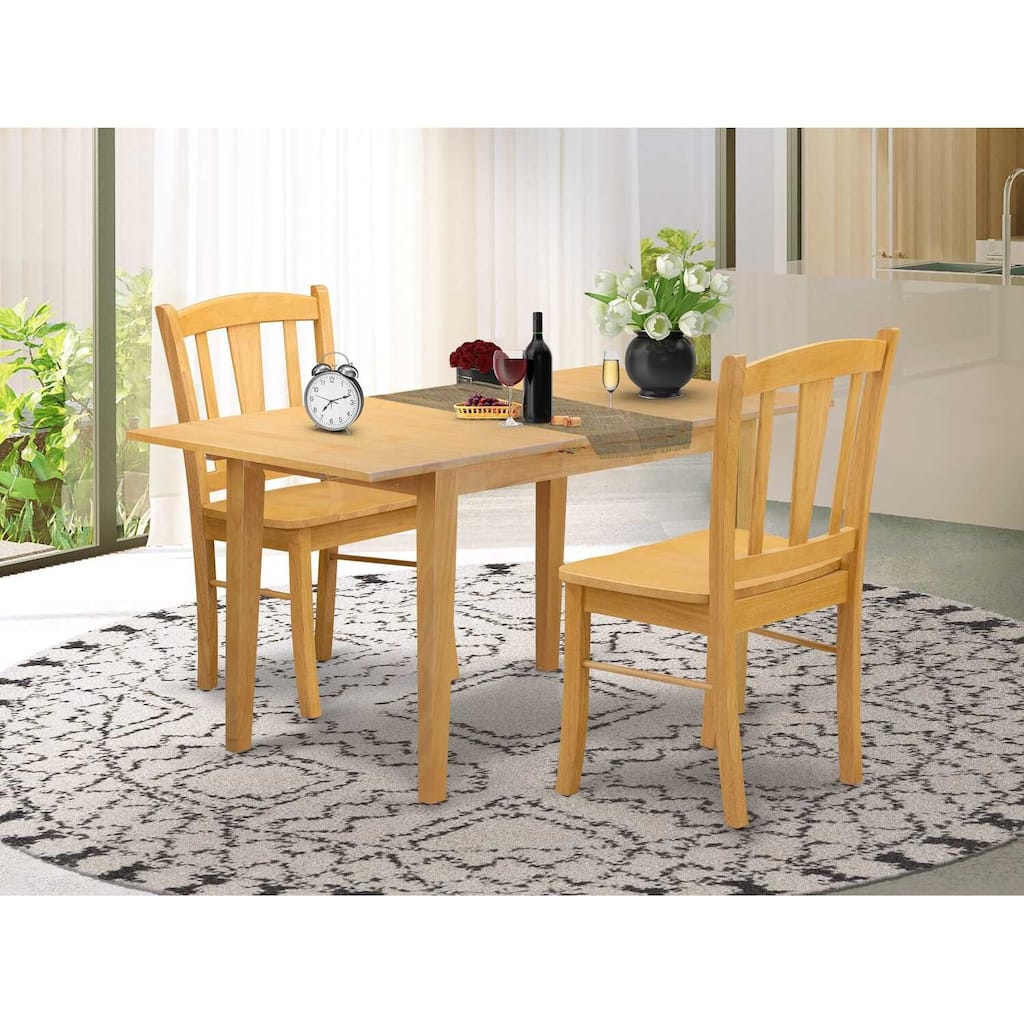 HomeStock 3-Pc Natural Brown Oak Finish Rectangular Solid Wood Top with Butterfly Leaf Dining Table Set