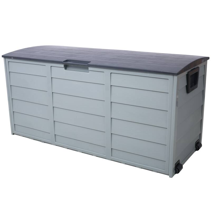 Grey Compact Wheeled Storage Deck Box with 4 Wheels and Weatherproof for Garage and Poolside Garden​​