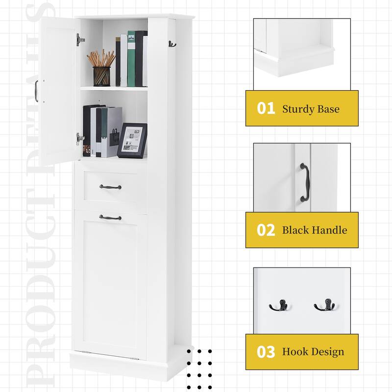 Modern Tall Storage Cabinet with Tilt-Out Compartment, Adjustable Shelves, Soft-Close Hinges, and Aluminum Alloy Handles